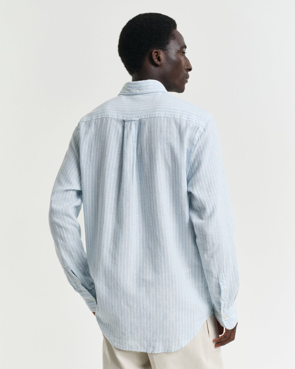 GANT Mens Regular Fit Cotton Linen Stripe Shirt - 457 Fresh Blue