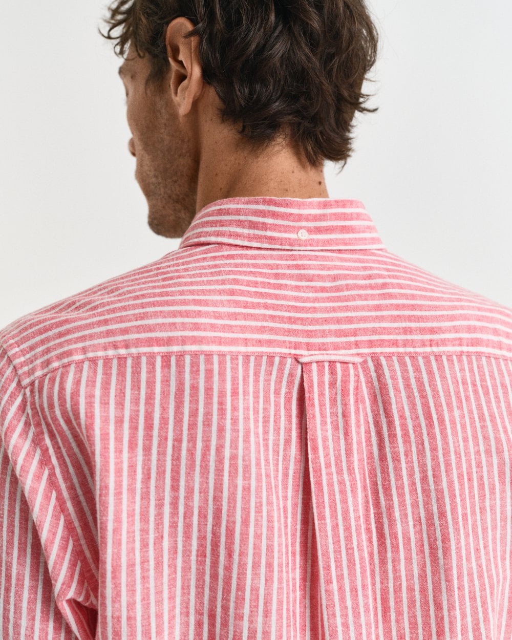 GANT Mens Regular Fit Cotton Linen Stripe Shirt - 643 Brick Red