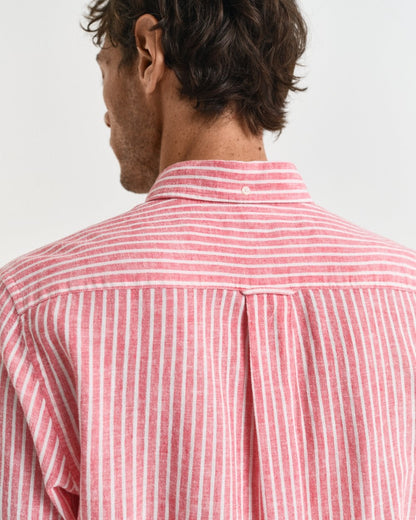 GANT Mens Regular Fit Cotton Linen Stripe Shirt - 643 Brick Red