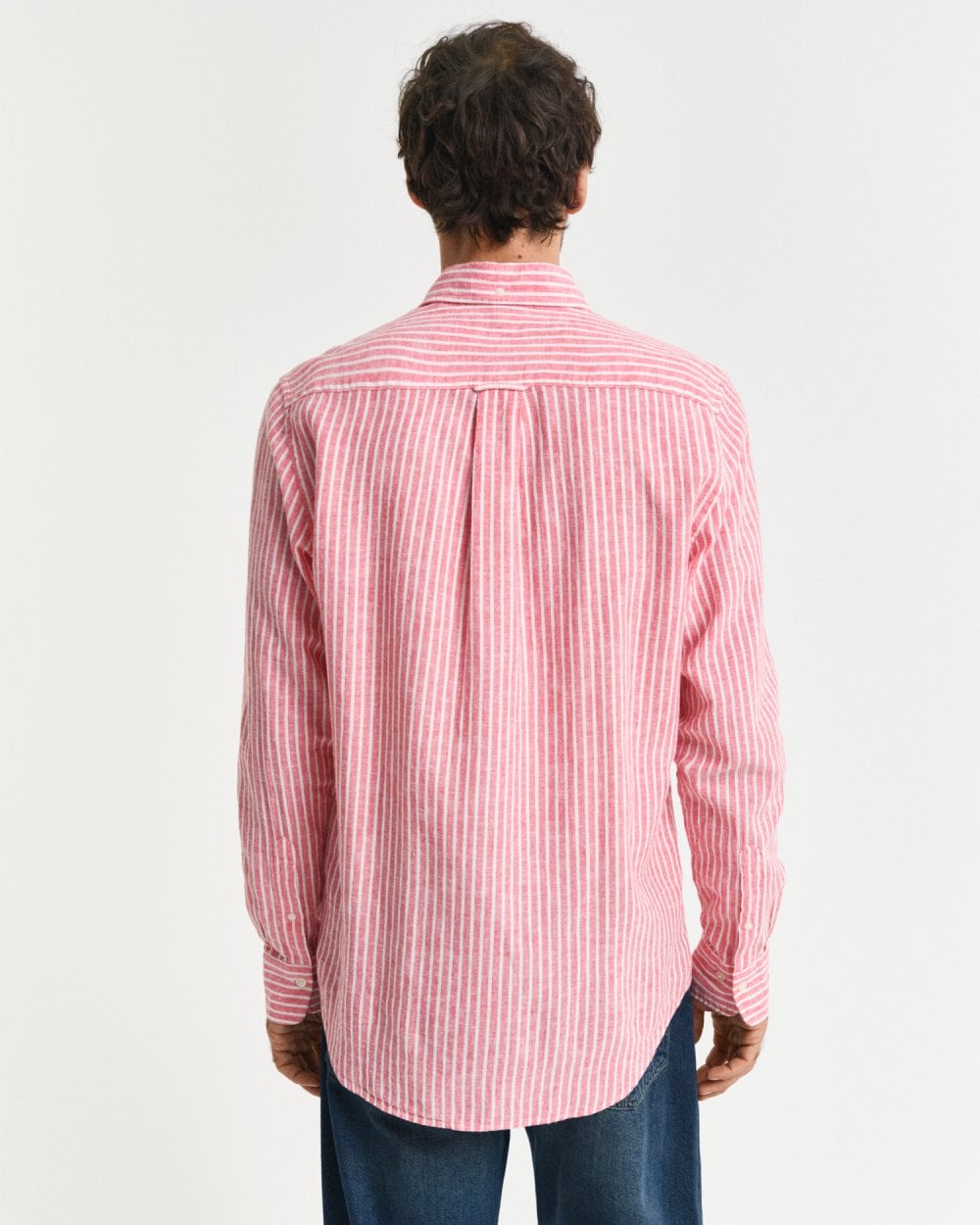 GANT Mens Regular Fit Cotton Linen Stripe Shirt - 643 Brick Red