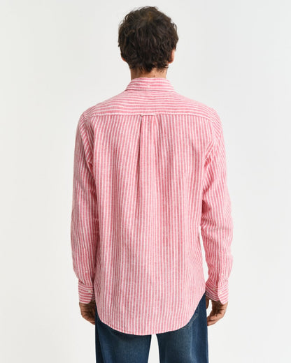 GANT Mens Regular Fit Cotton Linen Stripe Shirt - 643 Brick Red