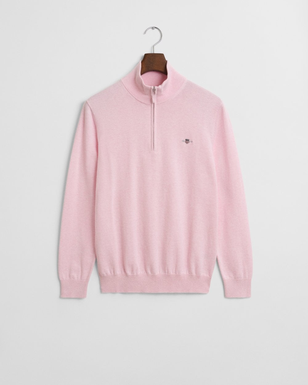 GANT Mens Classic Cotton Half Zip Jumper - 698 Light Pink Melange