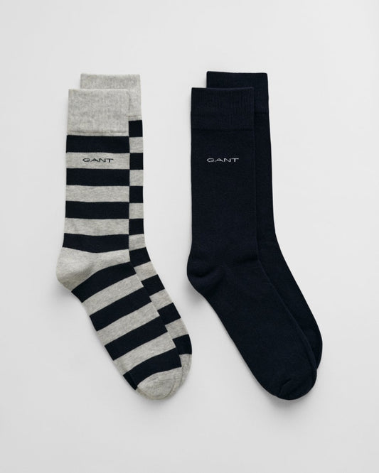 GANT Mens Barstripe And Solid Socks 2-Pack - 94 Light Grey Melange