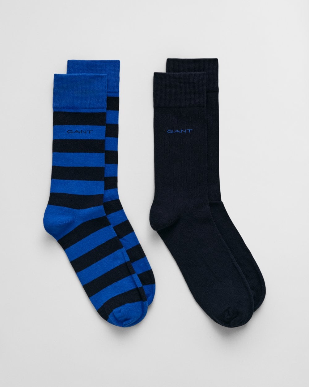 GANT Mens Barstripe And Solid Socks 2-Pack - 447 Lapis Blue