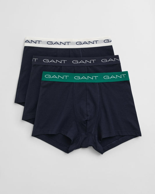 GANT Mens Stretch Cotton Jersey Trunks with Coloured Waistbands 3-Pack - 322 Deep Green