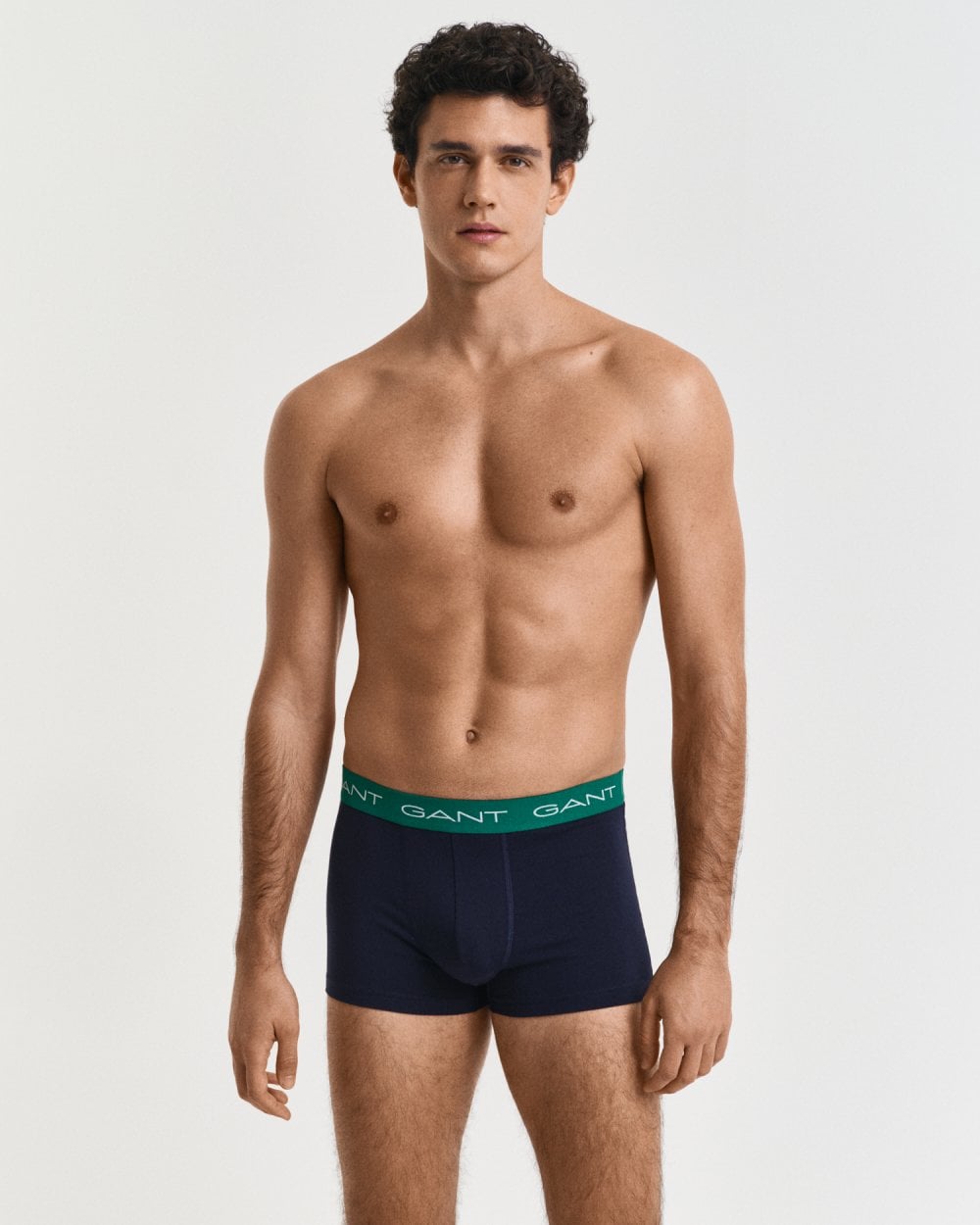 GANT Mens Stretch Cotton Jersey Trunks with Coloured Waistbands 3-Pack - 322 Deep Green