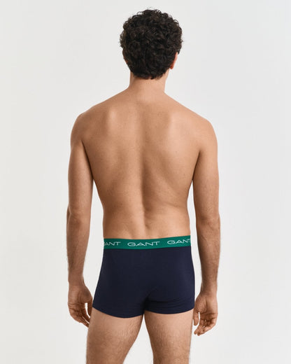 GANT Mens Stretch Cotton Jersey Trunks with Coloured Waistbands 3-Pack - 322 Deep Green