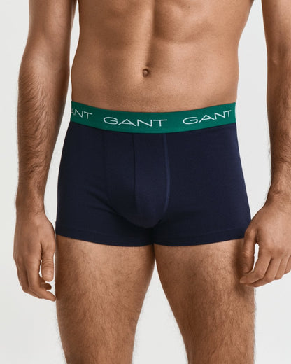 GANT Mens Stretch Cotton Jersey Trunks with Coloured Waistbands 3-Pack - 322 Deep Green