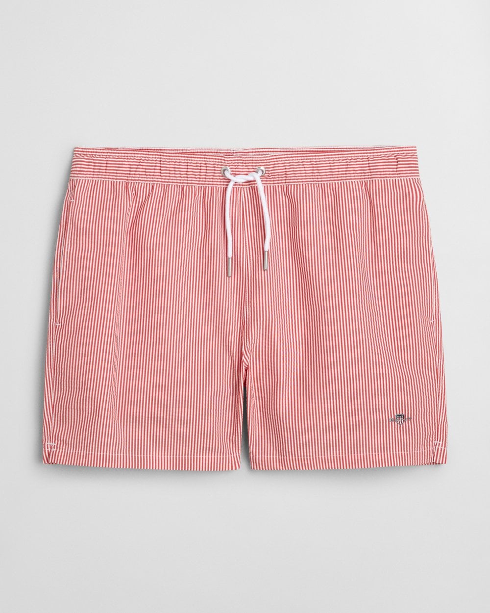 GANT Mens Striped Seersucker Swim Shorts with Embroidered Shield Logo - 630 Ruby Red