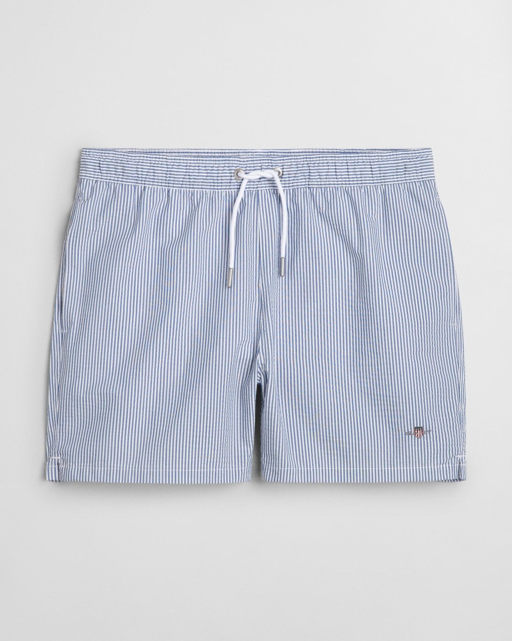 GANT Mens Striped Seersucker Swim Shorts with Embroidered Shield Logo - 407 Rich Blue