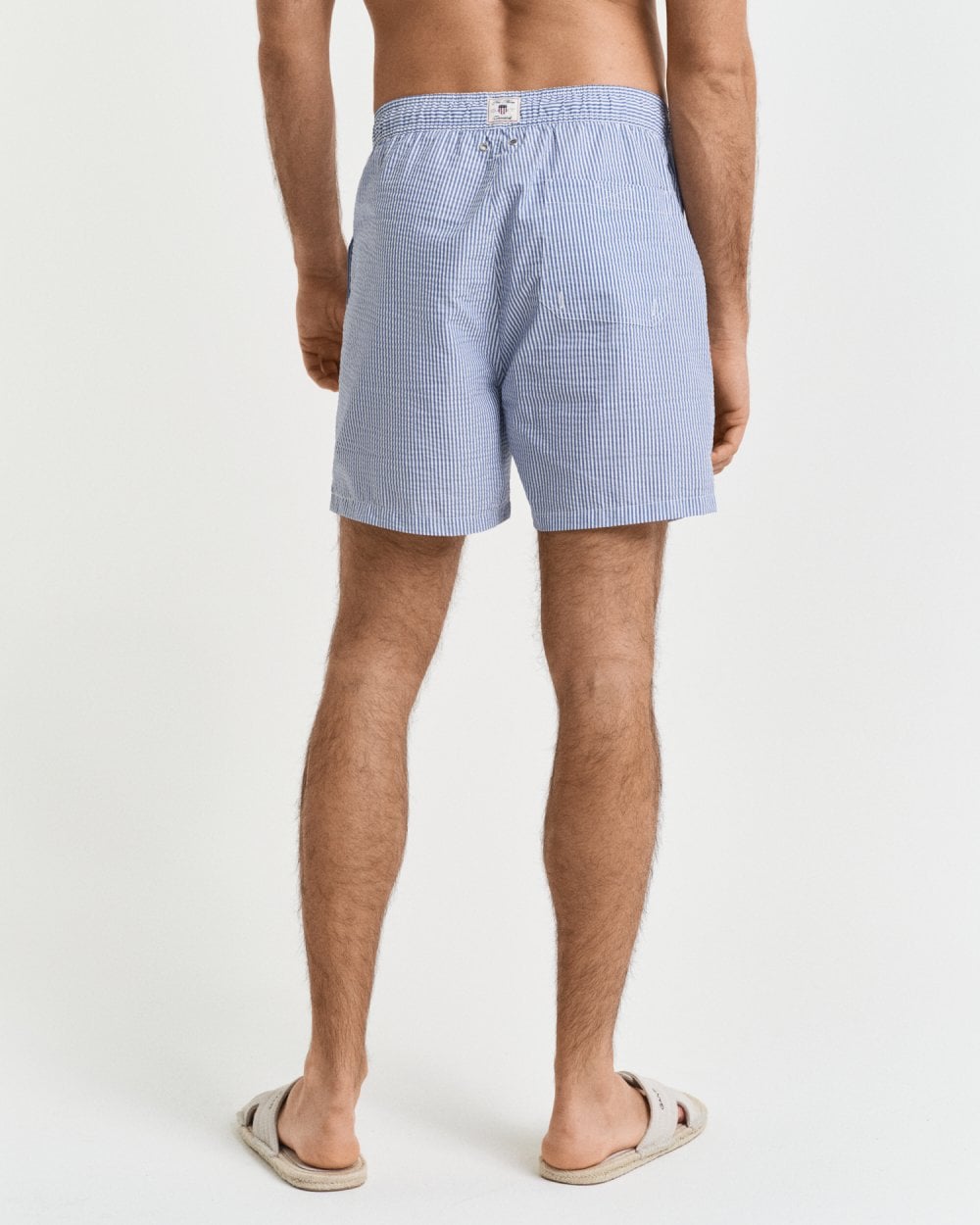 GANT Mens Striped Seersucker Swim Shorts with Embroidered Shield Logo - 407 Rich Blue