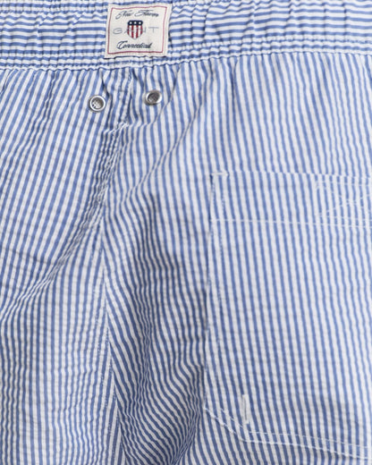 GANT Mens Striped Seersucker Swim Shorts with Embroidered Shield Logo - 407 Rich Blue