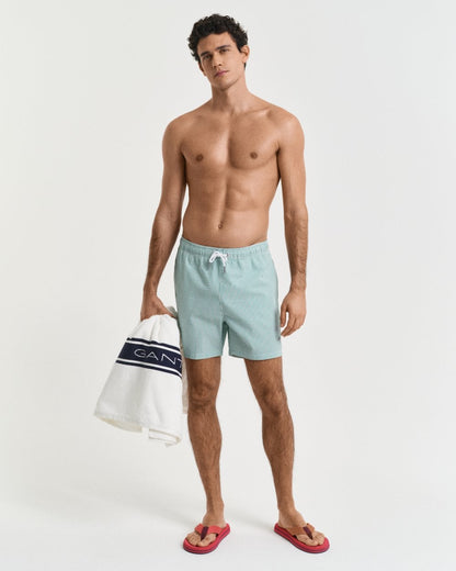GANT Mens Striped Seersucker Swim Shorts with Embroidered Shield Logo - 339 Vivid Green