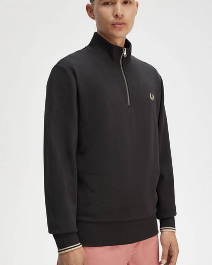 Fred Perry Mens Half Zip Sweatshirt - Anchor Grey/Oatmeal V56