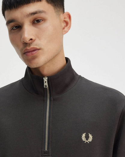Fred Perry Mens Half Zip Sweatshirt - Anchor Grey/Oatmeal V56