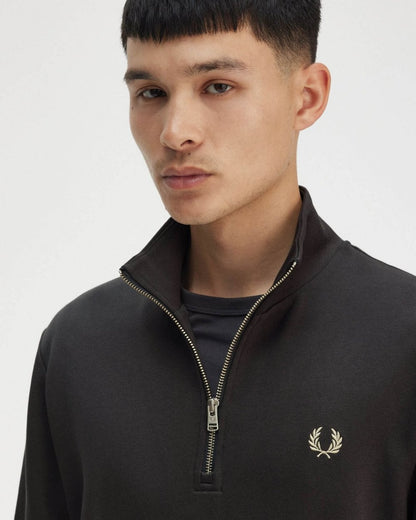Fred Perry Mens Half Zip Sweatshirt - Anchor Grey/Oatmeal V56