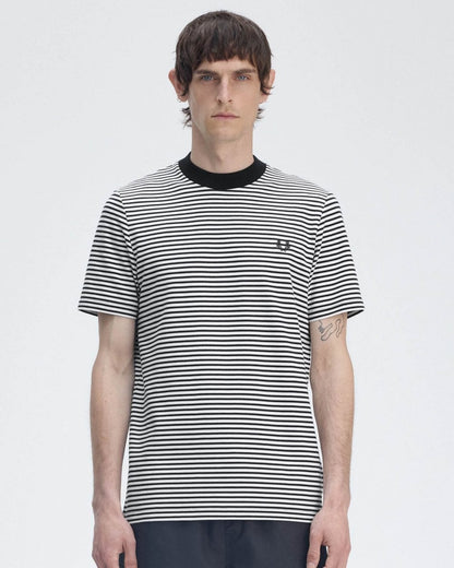 Fred Perry Mens Fine Stripe Heavyweight T-Shirt - Navy/Snow White 267