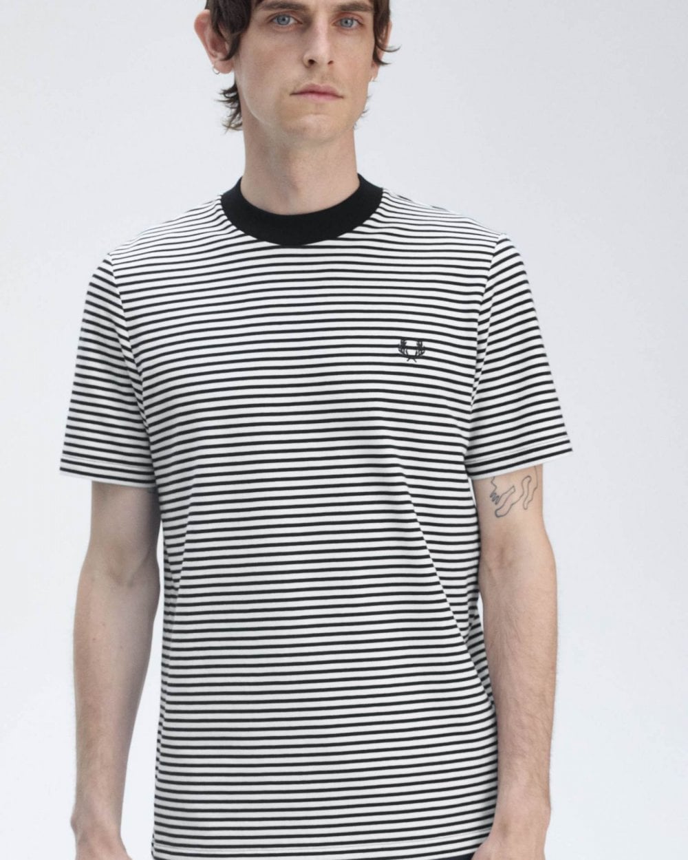 Fred Perry Mens Fine Stripe Heavyweight T-Shirt - Navy/Snow White 267