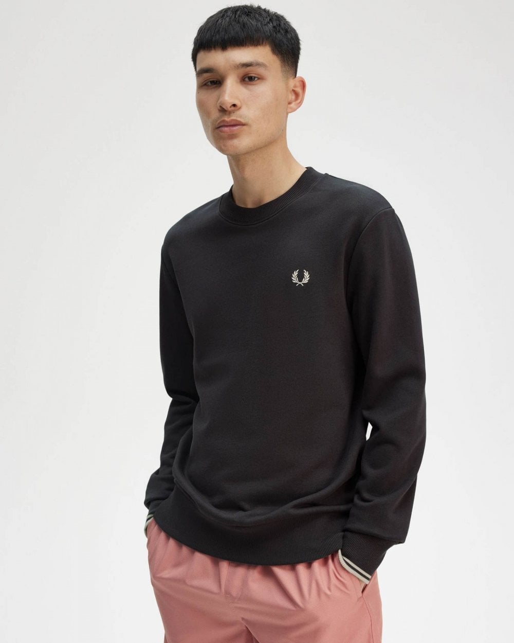 Fred Perry Mens Crew Neck Sweatshirt - Anchor Grey/Oatmeal V56