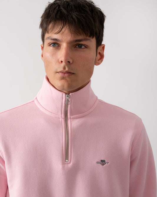 GANT Mens Regular Fit Shield Logo Half Zip Sweatshirt - 637 California Pink