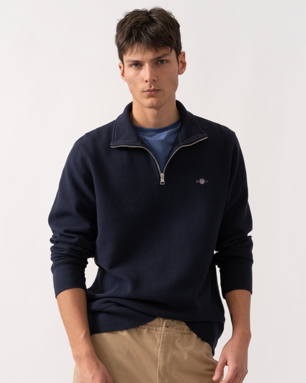 GANT Mens Texture Half-Zip Sweatshirt - 433 Evening Blue