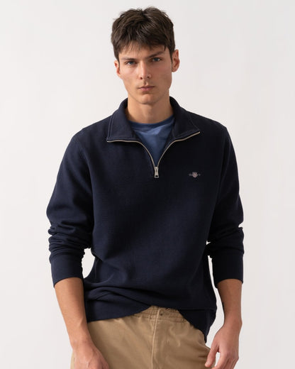GANT Mens Texture Half-Zip Sweatshirt - 433 Evening Blue