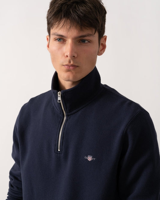 GANT Mens Texture Half-Zip Sweatshirt - 433 Evening Blue