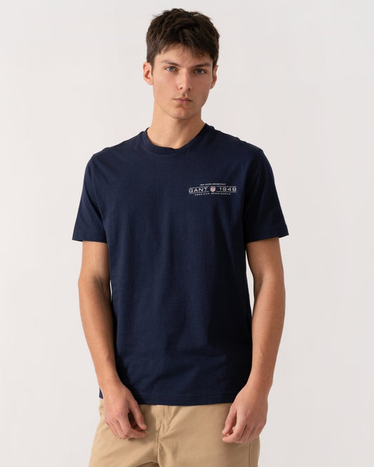 GANT Mens Short Sleeve Printed Graphic T-Shirt - 433 Evening Blue