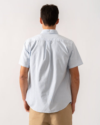 GANT Mens Regular Fit Classic Oxford Stripe Short Sleeve Shirt - 455 Light Blue