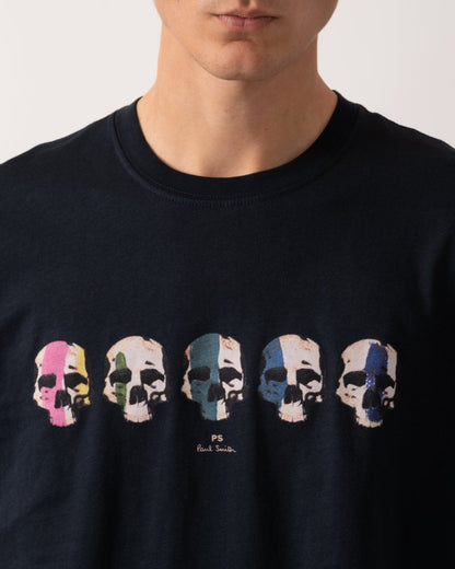PS Paul Smith Mens Reg Fit Short Sleeve Multi Skull T-Shirt - 49 Very Dark Navy