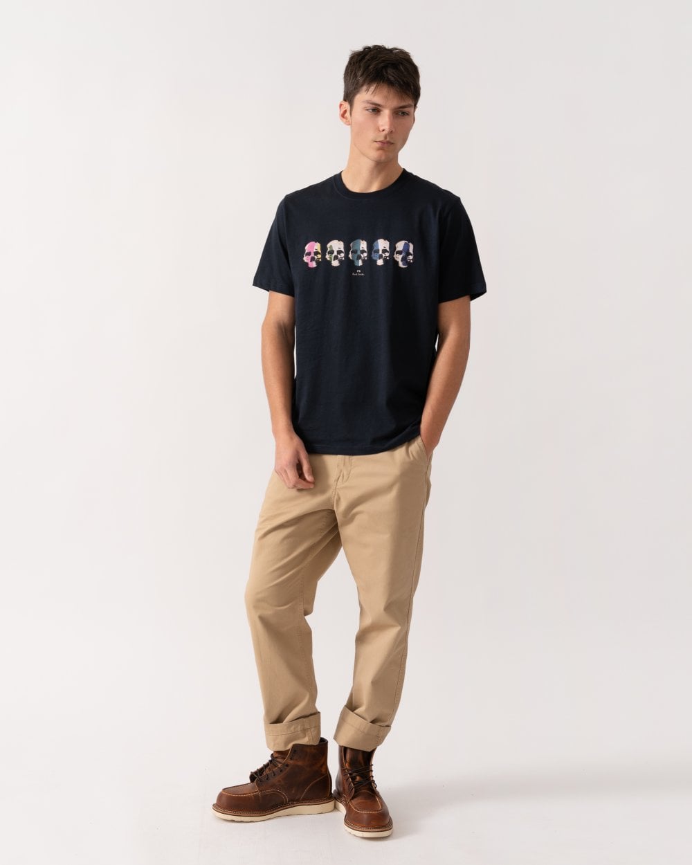 PS Paul Smith Mens Reg Fit Short Sleeve Multi Skull T-Shirt - 49 Very Dark Navy