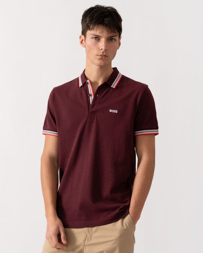BOSS Green Paddy Contrast Mens Polo - Medium Red 614