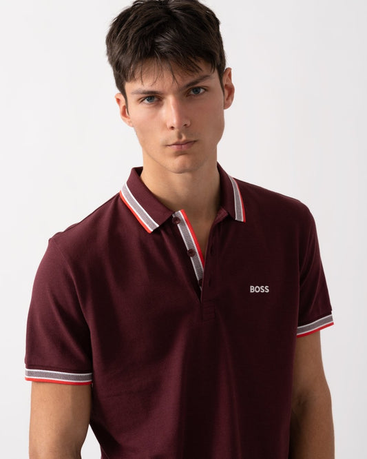 BOSS Green Paddy Contrast Mens Polo - Medium Red 614