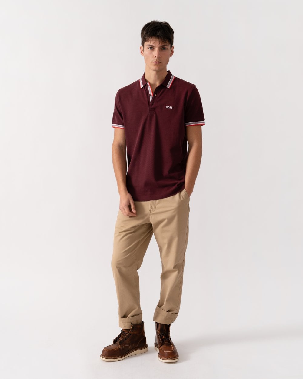 BOSS Green Paddy Contrast Mens Polo - Medium Red 614