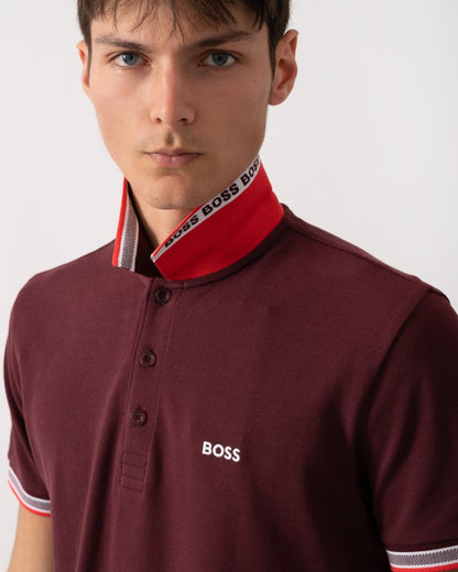 BOSS Green Paddy Contrast Mens Polo - Medium Red 614