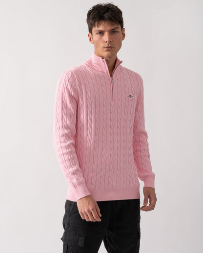 GANT Mens Cotton Cable Half Zip Jumper - 637 California Pink