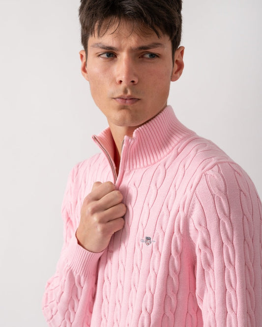 GANT Mens Cotton Cable Half Zip Jumper - 637 California Pink