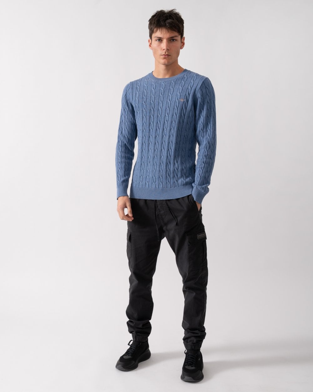 GANT Mens Cotton Cable Knit Crew Neck Jumper - 906 Denim Blue Melange