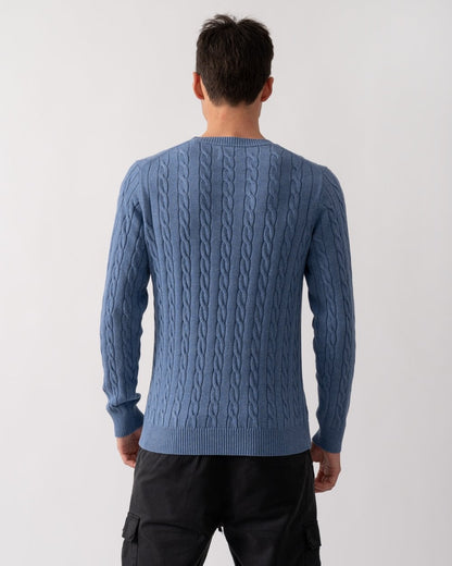 GANT Mens Cotton Cable Knit Crew Neck Jumper - 906 Denim Blue Melange