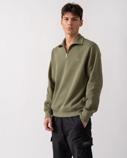 Lacoste Mens Zippered Stand-Up Collar Cotton Sweatshirt - Khaki BMY