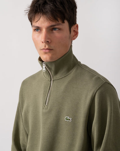 Lacoste Mens Zippered Stand-Up Collar Cotton Sweatshirt - Khaki BMY