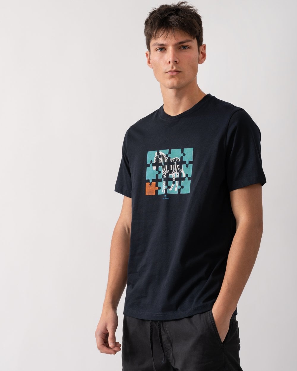 PS Paul Smith Mens Regular Fit Jigsaw Zebra T-Shirt - 49 Very Dark Navy