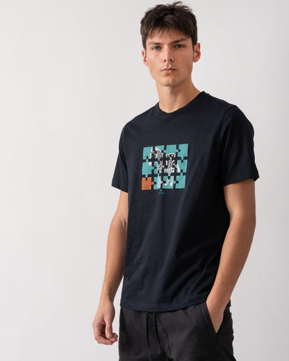 PS Paul Smith Mens Regular Fit Jigsaw Zebra T-Shirt - 49 Very Dark Navy