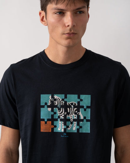 PS Paul Smith Mens Regular Fit Jigsaw Zebra T-Shirt - 49 Very Dark Navy