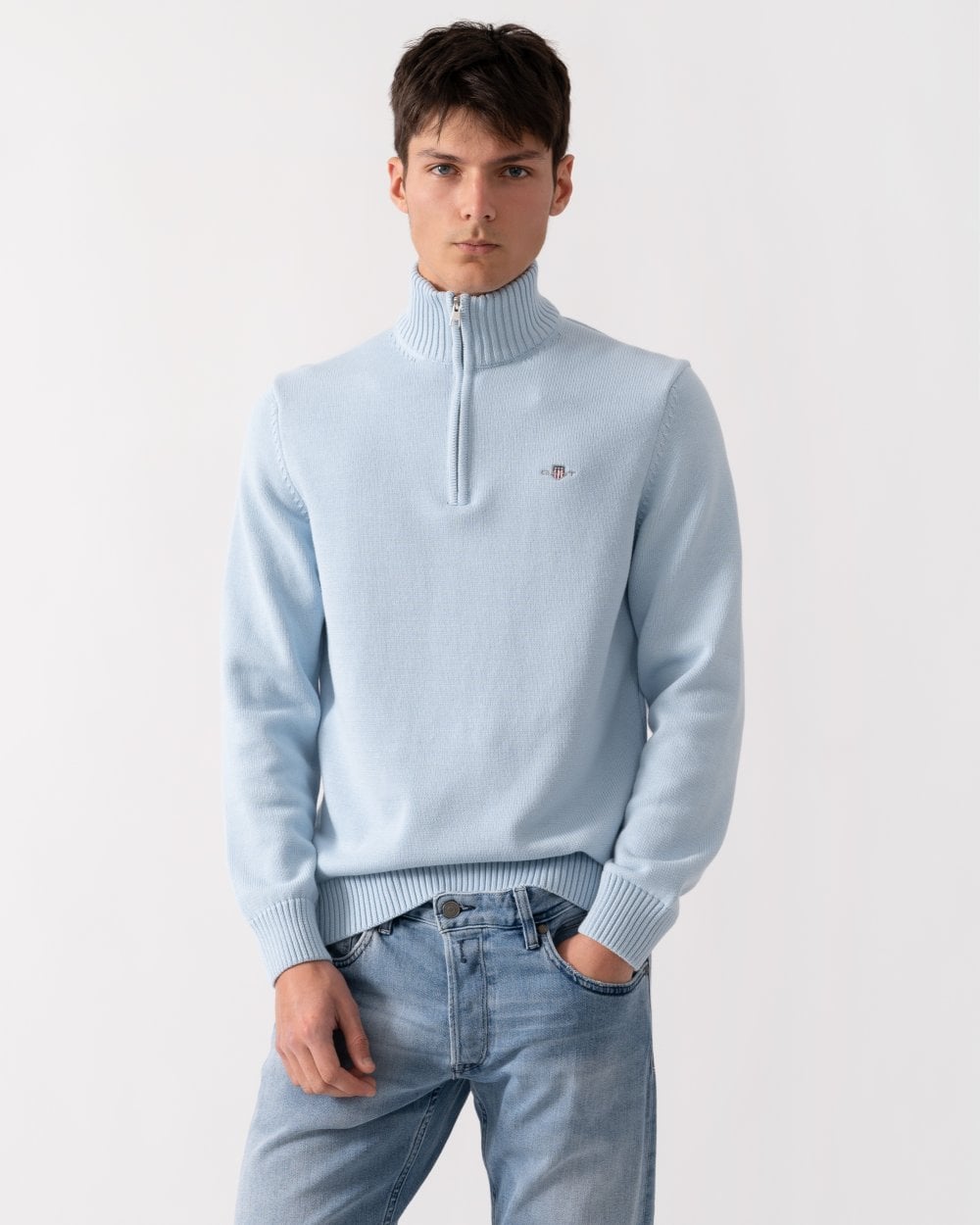 GANT Mens Casual Cotton Half Zip Jumper - 457 Fresh Blue