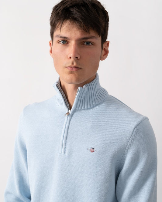 GANT Mens Casual Cotton Half Zip Jumper - 457 Fresh Blue