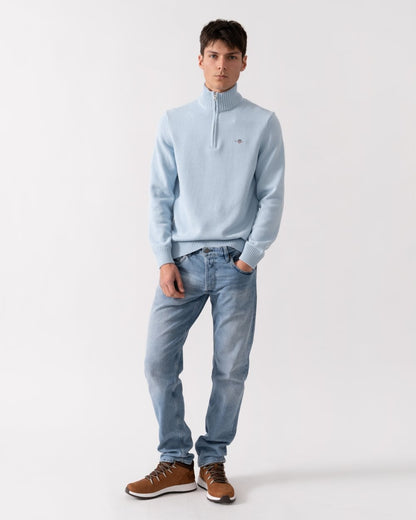 GANT Mens Casual Cotton Half Zip Jumper - 457 Fresh Blue