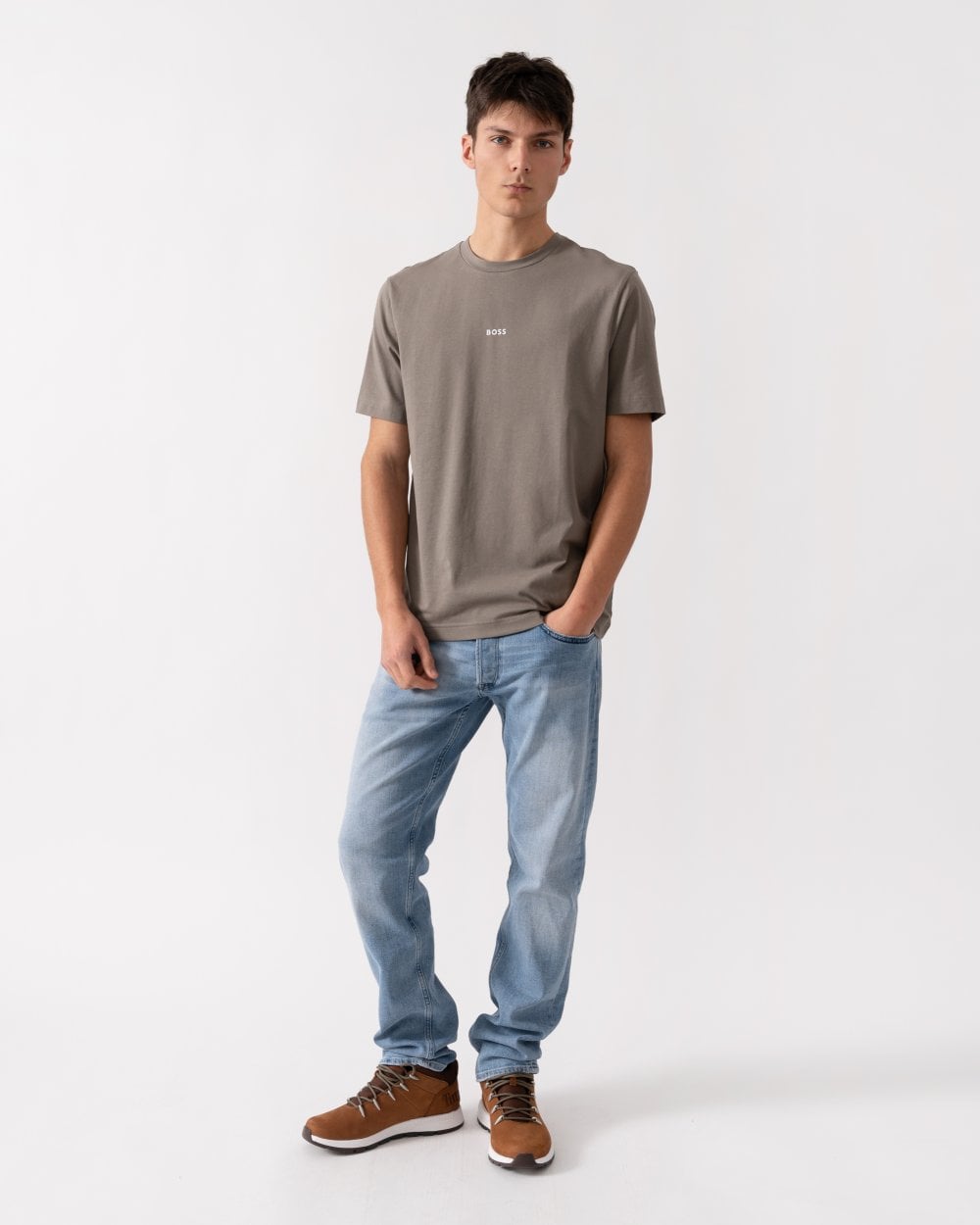BOSS Orange TChup Mens Crew Neck Small Logo T-Shirt - Open Beige 294