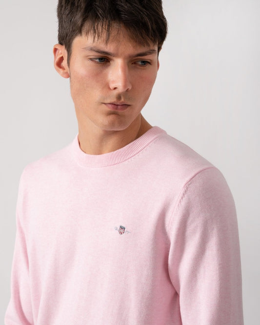 GANT Mens Classic Cotton Crew Neck Jumper - 698 Light Pink Melange