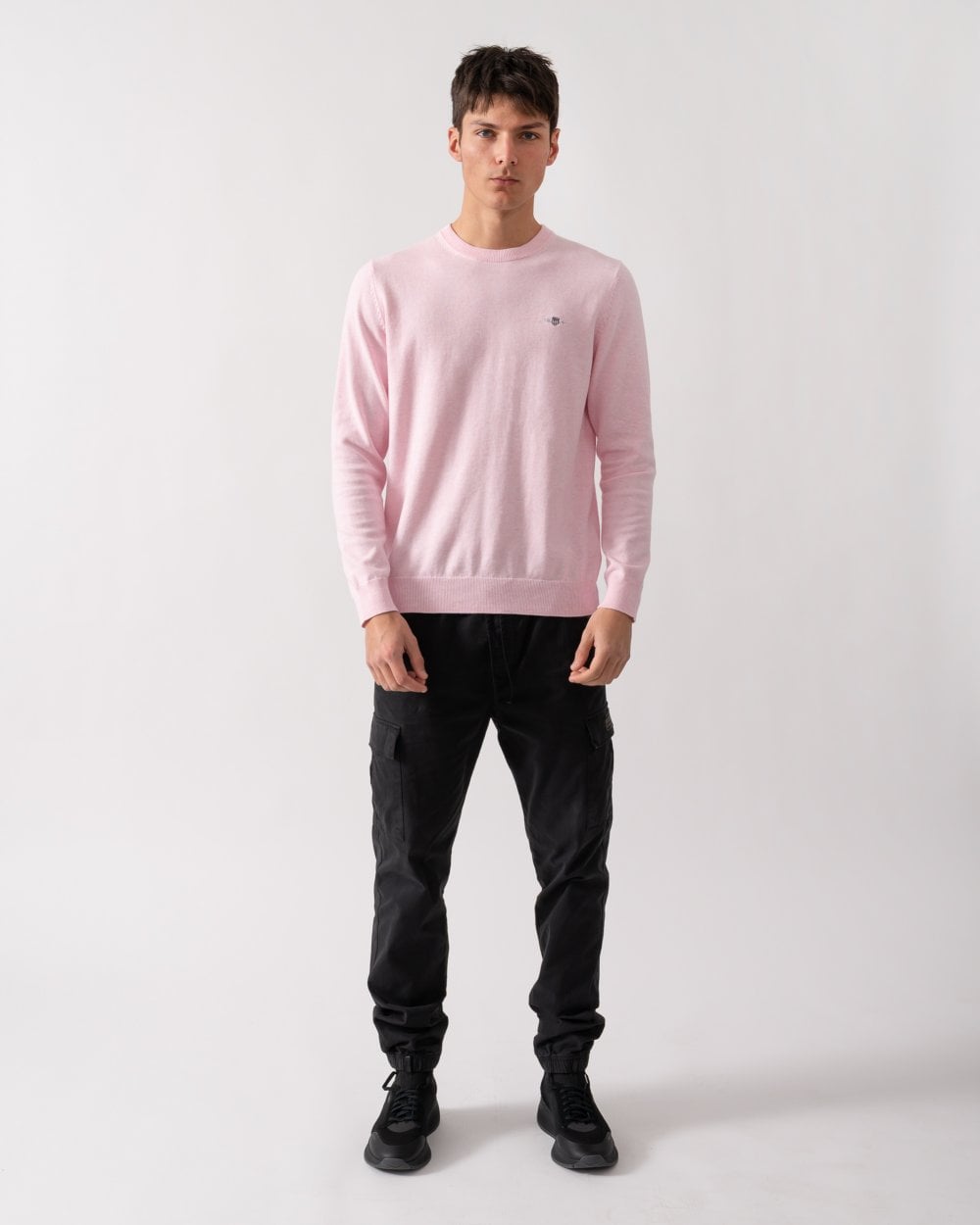 GANT Mens Classic Cotton Crew Neck Jumper - 698 Light Pink Melange